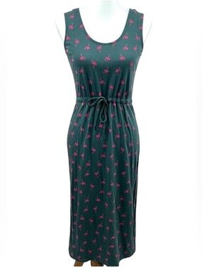 Boden Flamingo Print Midi Drawstring Waist Sleeveless Pima Cotton Tank Dress